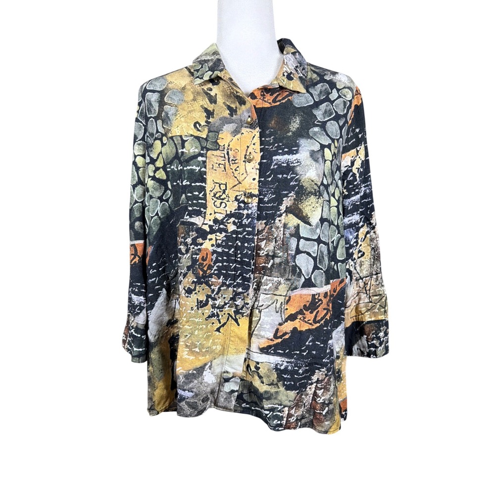 Dolcezza Shirt Womens M 72636 Multicolor Abstract Button-Down Art Wear